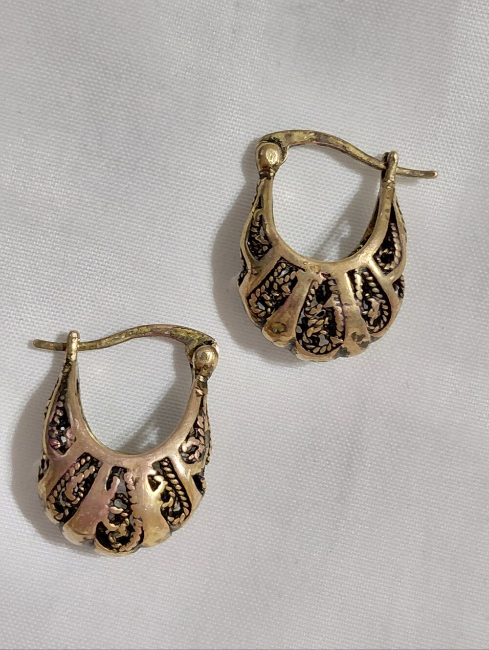 Vintage Brass Filigree Hoop Earrings Puffy